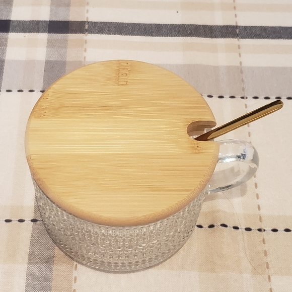 14oz. Vintage Glass Coffee Mug with Golden Spoon and Bamboo Lid - Picture 16 of 16